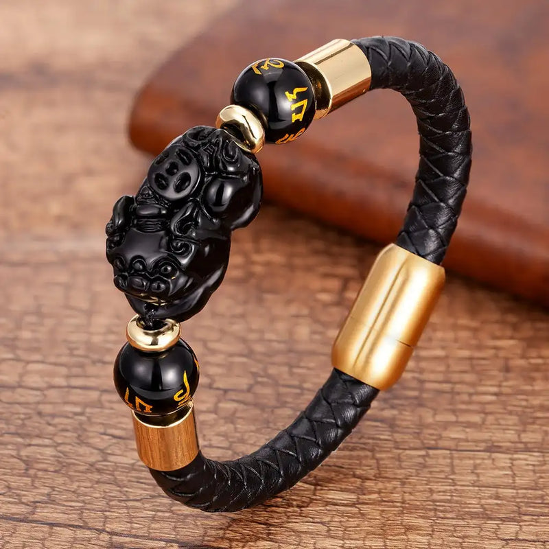 Pixiu Metal Buckle Leather Bracelet Charm Jewelry with box