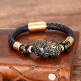 Pixiu Metal Buckle Leather Bracelet Charm Jewelry with box