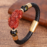 Pixiu Metal Buckle Leather Bracelet Charm Jewelry with box