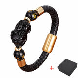 Pixiu Metal Buckle Leather Bracelet Charm Jewelry with box