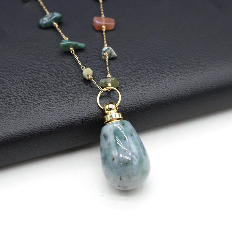 Aquatic Agate Ink Perfume Bottle Pendant Necklace DIY Jewelry