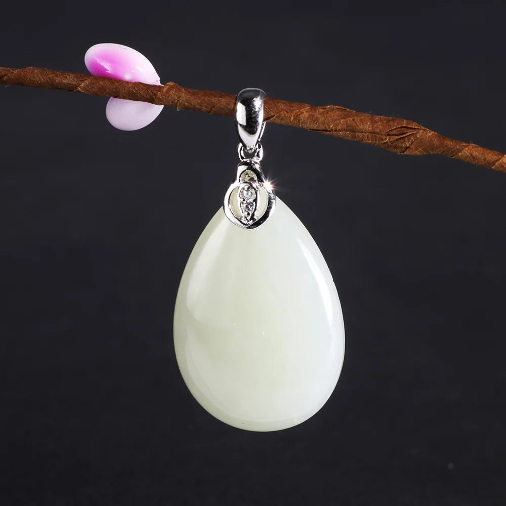 Vintage Jade Pendant Charm Real Silver 925 Jewelry For Women