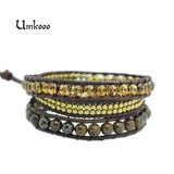 Triple Wrap Bracelet with Copper Beads Multilayer Glass Beads