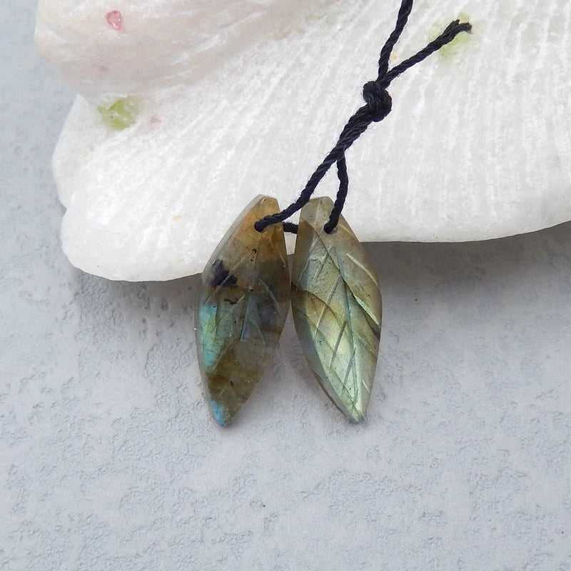 Labradorite Leaf Earring Beads 23x9x4mm