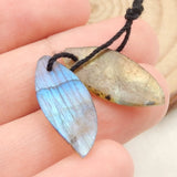 Labradorite Carved Leaf Earring Beads 22x10x3mm