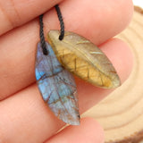 Labradorite Carved Leaf Earring Beads 22x10x3mm