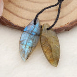 Labradorite Carved Leaf Earring Beads 22x10x3mm