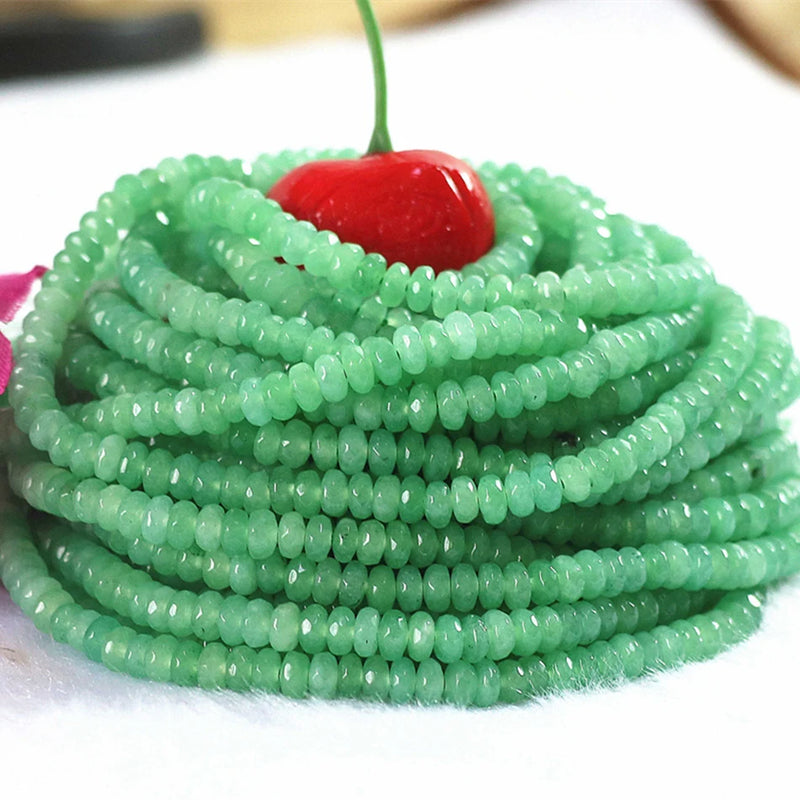 Green Jade Chalcedony Rondelle Faceted Abacus Beads 15in