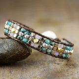 Jades Stone Beaded Wrap Bracelet Boho Leather Jewelry
