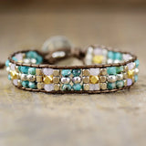 Jades Stone Beaded Wrap Bracelet Boho Leather Jewelry