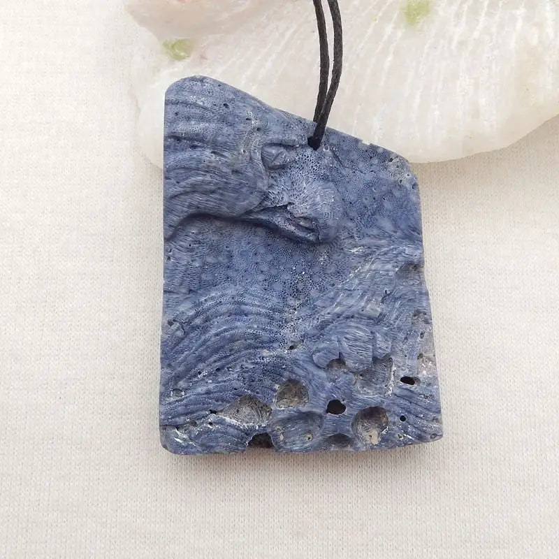 Natural Stone Coral Carved Animal Pendant Bead 51x39x12mm