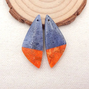 Orange&Blue Coral Women Earrings 38x15x5mm 7g