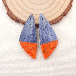 Orange&Blue Coral Women Earrings 38x15x5mm 7g