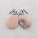 Hematite Pink Agate Gemstone DIY Earrings 26x16x5mm