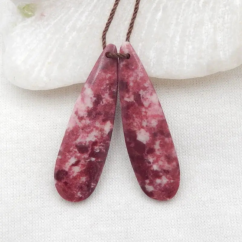 Thulite Water Droplet Earring Bead 37x11x4mm
