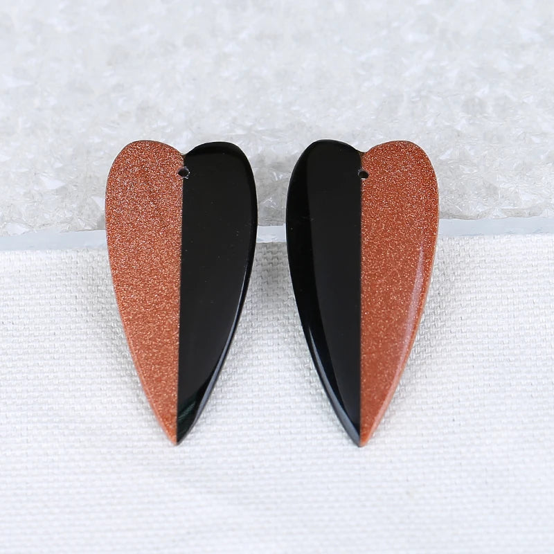 Heart Shape Obsidian Earrings Accessories - 42x20x4mm 5g
