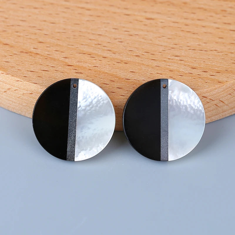 Shell Hematite Obsidian Intarsia Earring Bead Accessories 22x2.5mm