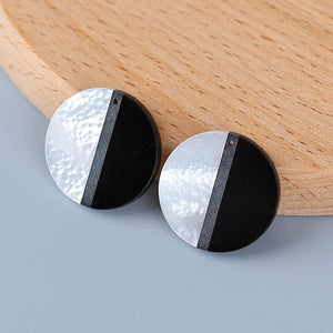 Shell Hematite Obsidian Intarsia Earring Bead Accessories 22x2.5mm