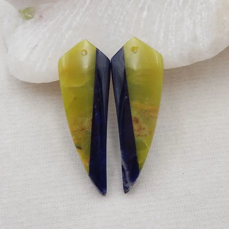Yellow Opal & African Sodalite Earring Bead 39x14x5mm 6g