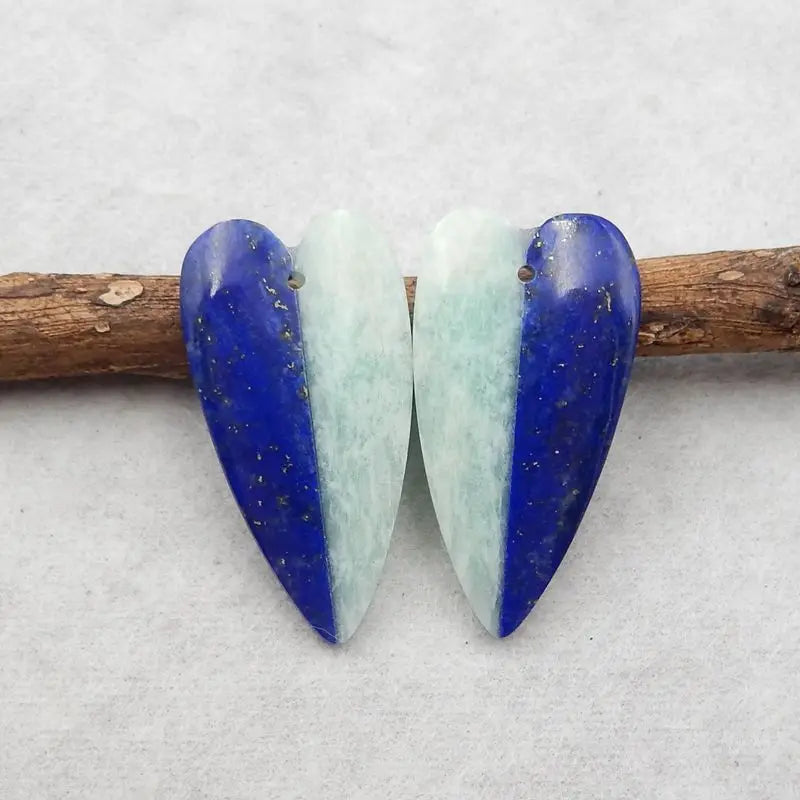 Lapis Lazuli & Amazonite Heart Earrings, 31x17x5mm
