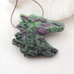 Ruby and Zoisite Horse Head Pendant Semiprecious Stone Necklace