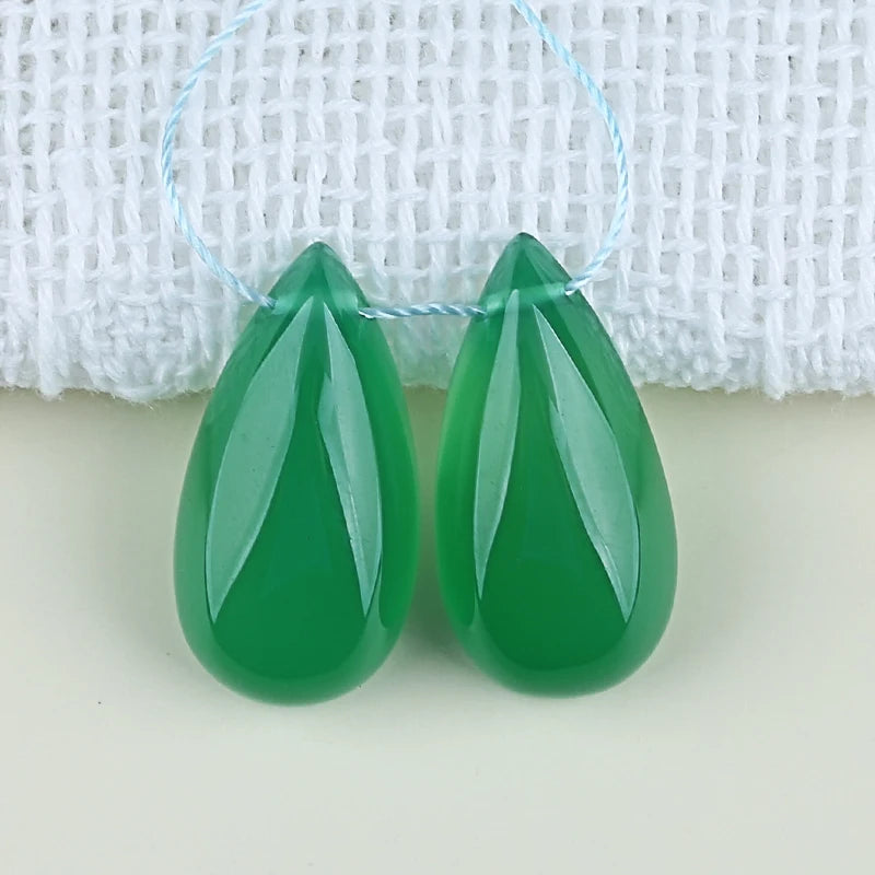Green Agate Earrings Beads 25x13x7mm for DIY Jewelry Making