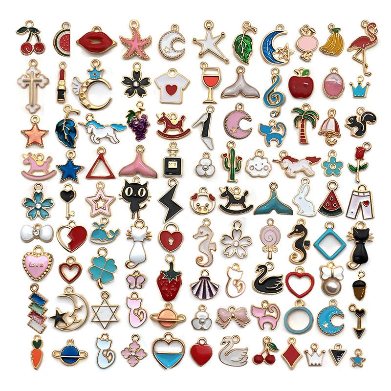 100pcs Mixed Style Animal Moon Leaves Charms for DIY Jewelry Making