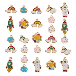 27pcs Rainbow Sunflower Spaceman Earrings Charms Necklace Pendant DIY Jewelry
