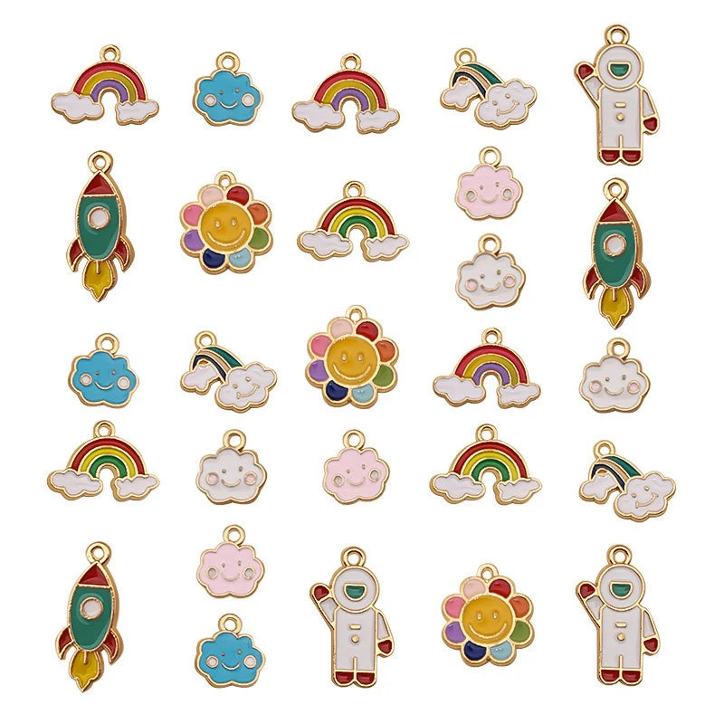 27pcs Rainbow Sunflower Spaceman Earrings Charms Necklace Pendant DIY Jewelry