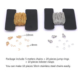 5M 2mm Stainless Steel Link Chains Necklaces Lobster Clasp DIY Jewelry Findings