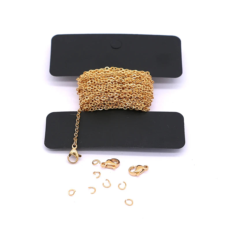 5M 2mm Stainless Steel Link Chains Necklaces Lobster Clasp DIY Jewelry Findings