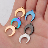 5pcs Stainless Steel Ox Horn Charms Crescent Moon Necklace Pendant