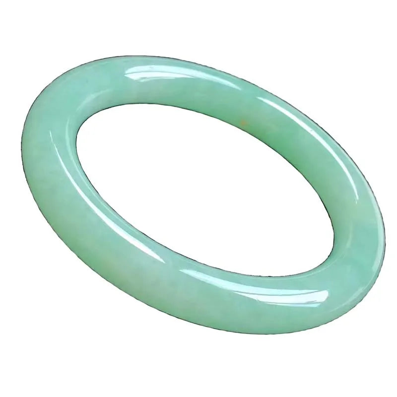Natural Myanmar Jade A-Class Carved Light Green Round Bangle Bracelet