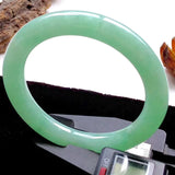 Natural Myanmar Jade A-Class Carved Light Green Round Bangle Bracelet