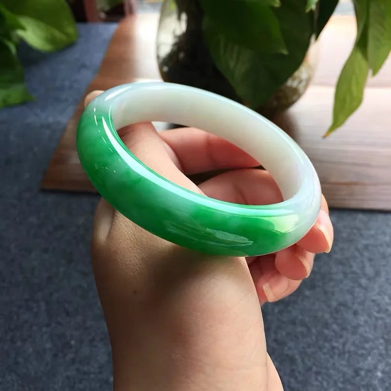 Myanmar Jade A-Class 54-62mm Green Two-color Princess Bracelet