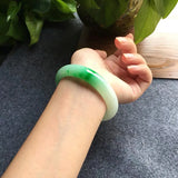 Cert. Pure Myanmar Jade A-Class 54-62mm Light Green Two-tone Bracelet
