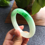 Cert. Pure Myanmar Jade A-Class 54-62mm Light Green Two-tone Bracelet