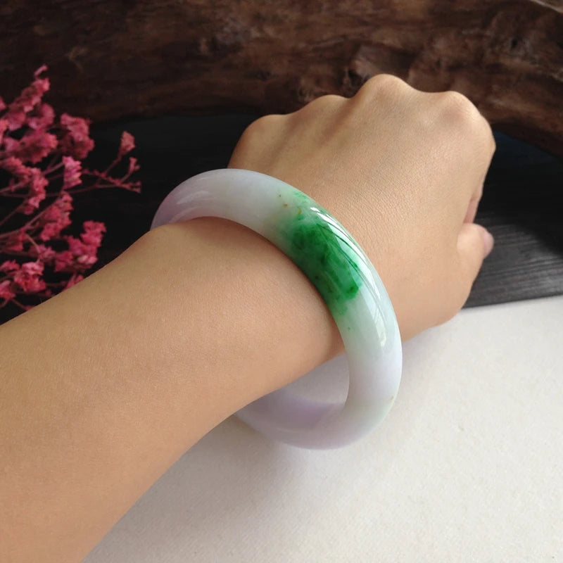 Certified Myanmar Jade Bracelet - Purple Green - 54-62mm