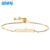 Senfai Name Bracelet Adjustable Stainless Steel Box Chain Bangle