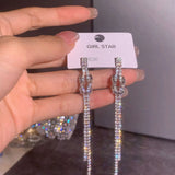 Senior Sense Earrings Tide Temperament Personality Full Drill Long Tassel Stud