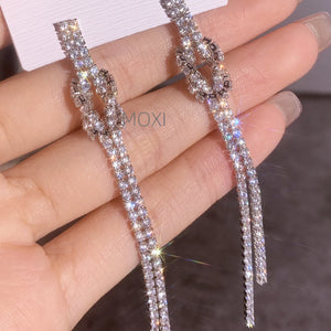 Senior Sense Earrings Tide Temperament Personality Full Drill Long Tassel Stud