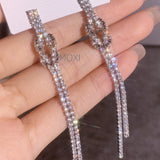 Senior Sense Earrings Tide Temperament Personality Full Drill Long Tassel Stud