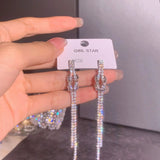 Senior Sense Earrings Tide Temperament Personality Full Drill Long Tassel Stud