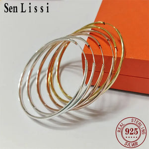 Senlissi - Rose 585 Plated 925 Sterling Silver Women's Hoop Earrings 3.0mm