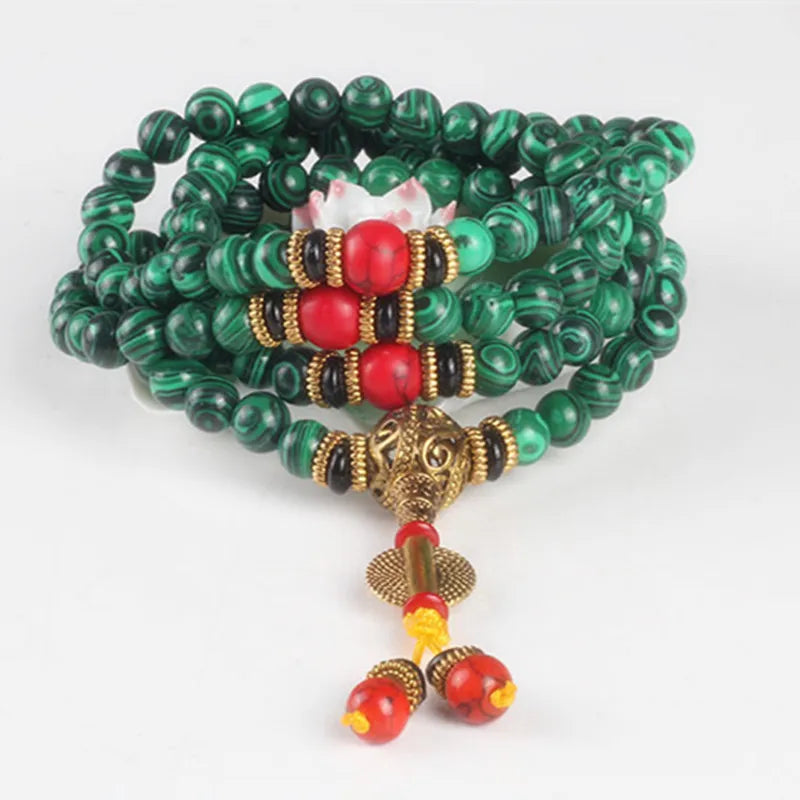 8mm Malachite Stone Beads Bracelet Tibetan Buddha Prayer