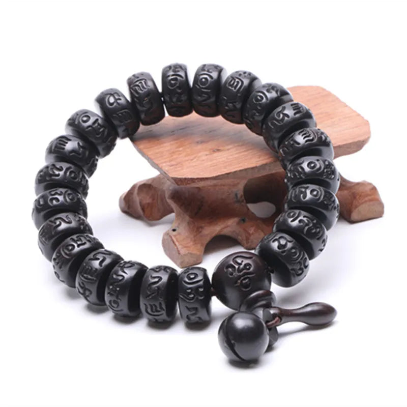 Hand Carved Peach Wood Beads Bracelet Buddha Bracelets Men Women