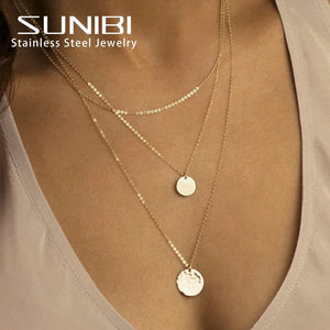 Stainless Steel Layered Necklace Set for Women, Pendant Choker Chain Jewelry
