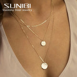 Stainless Steel Layered Necklace Set for Women, Pendant Choker Chain Jewelry