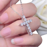 Serenity 3.0mm 4mm Moissanite Cross Necklace 925 Sterling Silver for Women