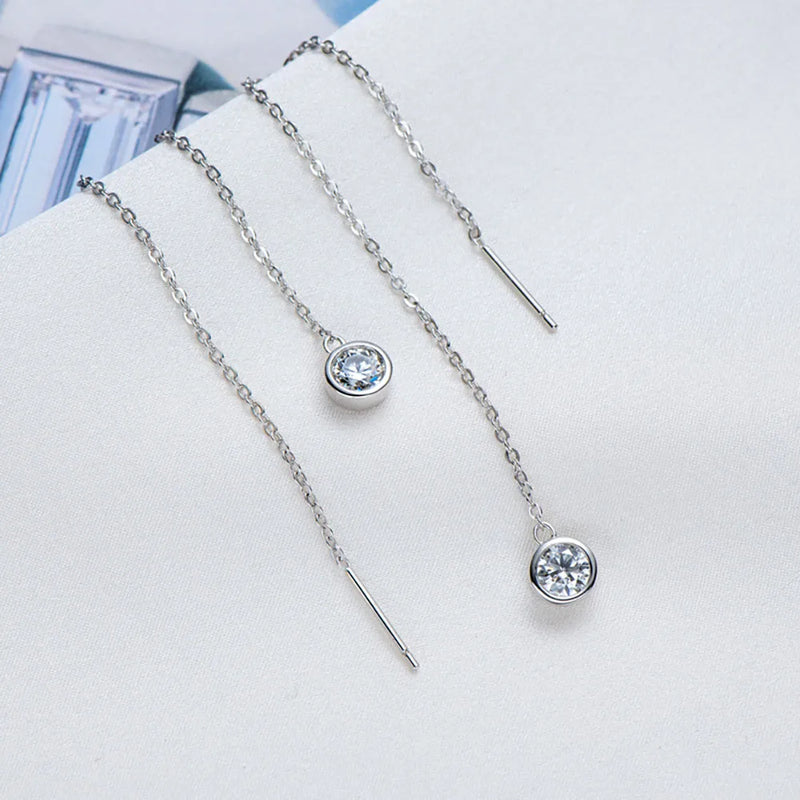 Serenity D Moissanite Ear Wire Earrings S925 Silver Plate Pt950 Tassel Stud
